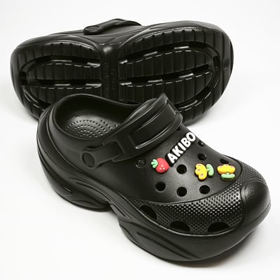 【買1送1】AKIBO搖滾老爹洞洞鞋-經典黑(女款、6公分厚底增高、輕量、兩穿、防水) / 內附AKIBO品牌鞋扣1個。現在買再送鞋扣組(不挑款)7