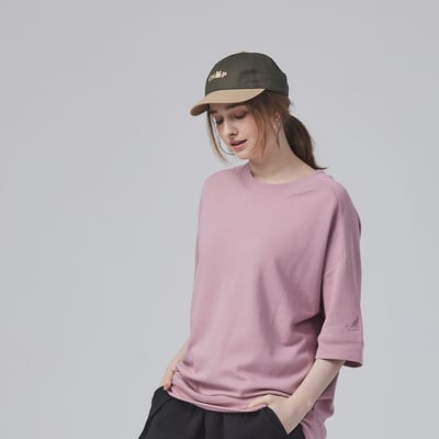 KANGOL袋鼠落肩寬版羅纹短T-粉4