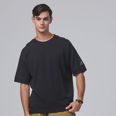 KANGOL袋鼠落肩寬版羅纹短T-黑1