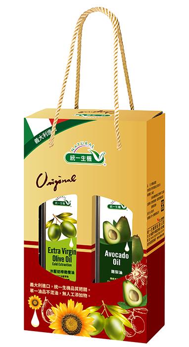 【統一生機】經典油品禮盒｜義大利冷壓初榨橄欖油＋酪梨油｜Extra Virgin × 高發煙點料理油1