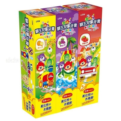 【日本獅王 LION】兒童牙膏45g×3條（草莓/葡萄/橘子）+ 3-6歲兒童麵包超人牙刷（顏色隨機）11