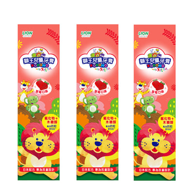 【日本獅王 LION】兒童牙膏45g×3條（草莓/葡萄/橘子）+ 3-6歲兒童麵包超人牙刷（顏色隨機）6