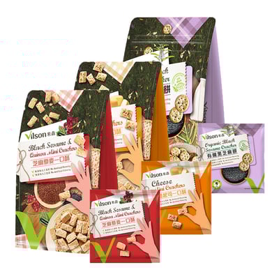 【米森 Vilson】一口酥系列 20g×5包｜醇黑可可一口酥｜香濃起司一口酥｜芝麻藜麥一口酥｜低溫烘焙 × 無防腐劑｜1歲以上可食｜全家適合1