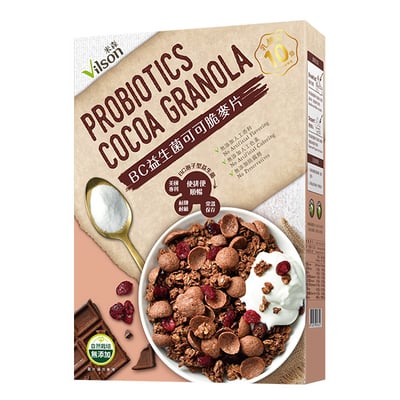 【米森 vilson】BC益生菌可可脆麥片 300g 2倍濃郁可可風味 含10億乳酸菌 高纖膳食纖維 幫助消化 無防腐劑 無人工香料色素1