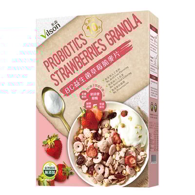 【米森 vilson】BC益生菌草莓脆麥片 300g 真草莓製成 含10億乳酸菌 高纖膳食纖維 幫助消化 無防腐劑 無人工香料色素1