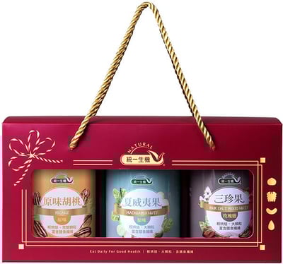【統一生機】御選堅果禮盒 B款｜金饌三入組｜低溫無油烤焙原味堅果｜紅金高質感禮盒1
