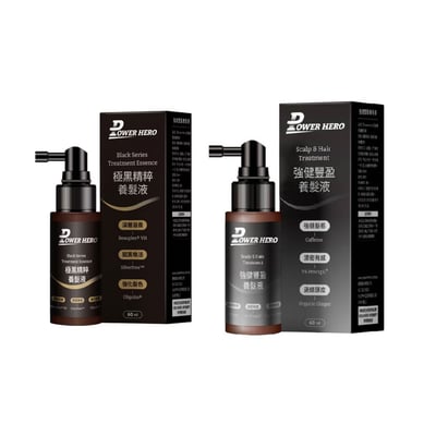 【PowerHero】強健豐盈/極黑精粹 養髮液 60ml/瓶｜活絡韌髮、韌黑喚活，逆齡養髮1