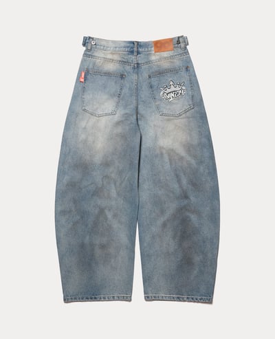 9090 King Logo Slub Denim Buggy Pants1