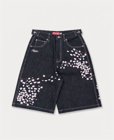 9090 Sakura Embroidered Slub Buggy Jorts1