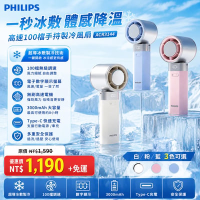 【PHILIPS 飛利浦】高速100檔手持製冷風扇 ACR31441