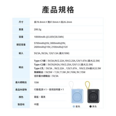 【PHILIPS 飛利浦】GoodCube  磁吸自帶線半固態行動電源 10000mAh DLP9221S21