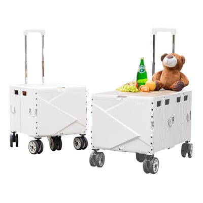 【PURE LIFE】升級新款月光白-可擴充折疊加厚秒開收納購物車2