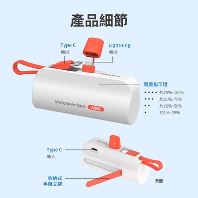 【Philips飛利浦】口袋行動電源TypeC/Lightning (電量顯示/支架) DLP2550C  ( 標示Wh瓦時+BSMI+NCC認證)15
