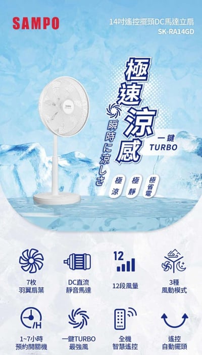 【SAMPO聲寶】 14吋DC遙控DC節能立扇 SK-RA14GD2