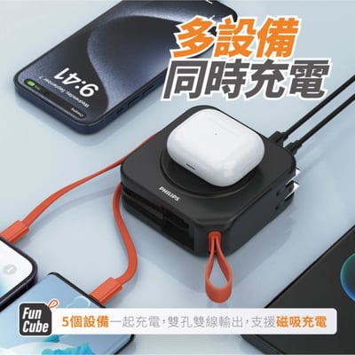 【PHILIPS 買大送小 6選1 優惠組】 (大)萬用十合一行動電源 粉紫漸變 DLP4347CM-E 🎁 此組合不含【萬國轉接頭組】10