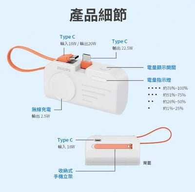 【PHILIPS飛利浦】 FunCube MINI 2手錶磁吸直插多合一行動電源 DLP2552C12
