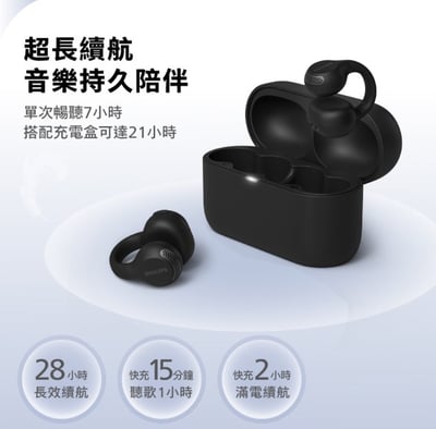【PHILIPS 飛利浦 】 AI麥克風長續航耳夾式無線藍牙耳機 TAQ20003