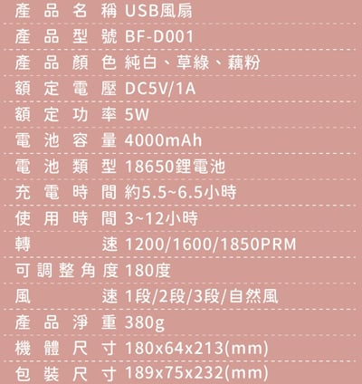 【GPLUS拓勤】無線便攜5吋USB充電式風扇 (桌扇｜吊扇｜壁扇) BF-D0019