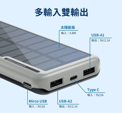 PHILIPS 太陽能10000mAh行動電源  DLP7728N/96(有太陽就有電/多孔輸入_37Wh_具Wh標示)7