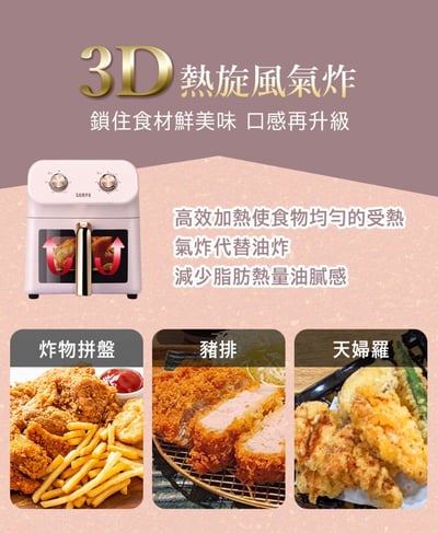 【SAMPO聲寶】 美型透視6L氣炸烤箱 KZ-WA06K7