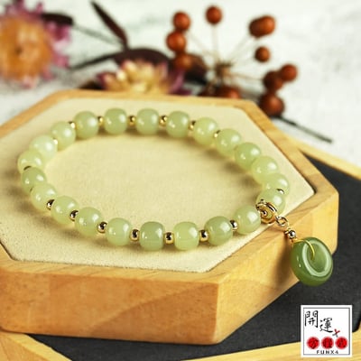 【金蛇年開運小物】溫潤和田玉翡翠蘋果綠平安扣手鍊 (招財、擋煞、保平安和闐玉手珠)3