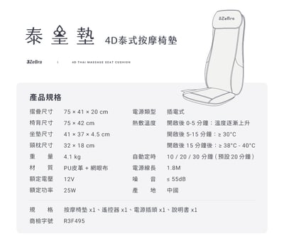 快閃優惠｜【3ZeBra 泰皇墊｜4D泰式按摩椅墊】23
