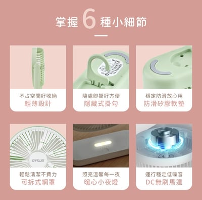 【GPLUS拓勤】無線便攜5吋USB充電式風扇 (桌扇｜吊扇｜壁扇) BF-D0017