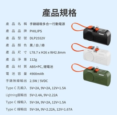 【PHILIPS飛利浦】 FunCube MINI 2手錶磁吸直插多合一行動電源 DLP2552C15