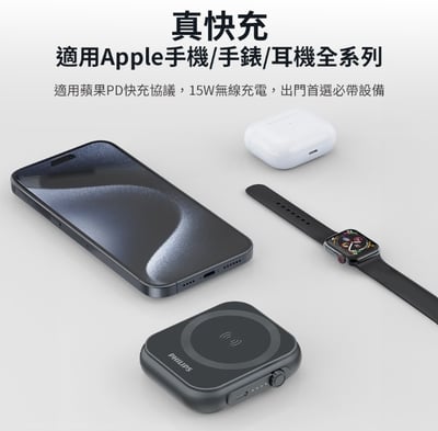 【PHILIPS飛利浦】 黑金剛磁吸三合一口袋行動電源 DLP2556Q   ( 標示Wh瓦時+BSMI+NCC認證)3