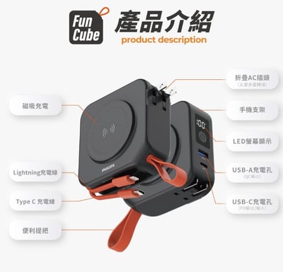 PHILIPS飛利浦 十合一自帶線行動電源 DLP4347C -附贈萬國轉接頭  ( 標示Wh瓦時+BSMI+NCC認證)4