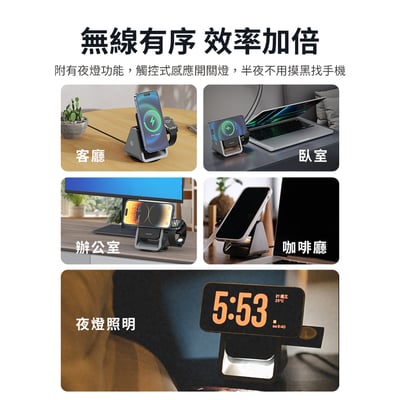 【Philips飛利浦】 22.5W黑金剛磁吸三合一磁吸充電座 DLK3540Q11