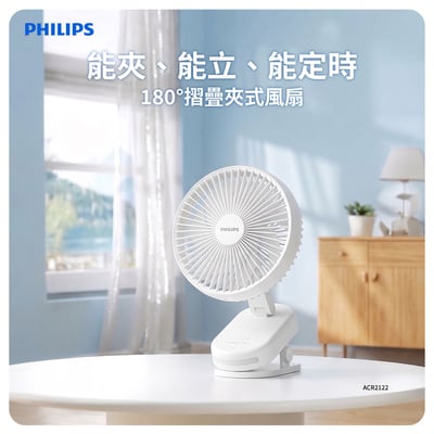 【PHILIPS 飛利浦】180度摺疊夾式風扇 ACR2122DM2