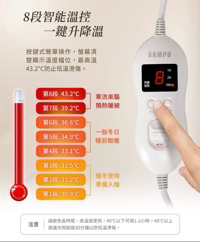 【SAMPO聲寶 】恆溫定時雙人電熱毯 HY-HA126