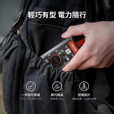 【PHILIPS飛利浦 粉紫漸變新色 1+1 優惠組】 📌 行動電源透明款 DLP5715CM ＋ 不打結磁吸收納線150cm DLC4588CM5