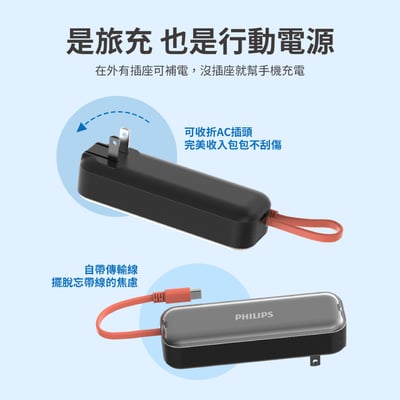 開團優惠【PHILIPS 飛利浦】萬用十合一行動電源 DLP4347CM-E + 22.5W AC自帶Type-C線行動電源DLP5201CM - 粉紫漸變12