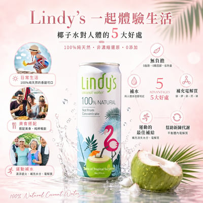 LINDY'S 100% 原味椰子水310ml 24入裝12