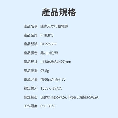 12 月限定「綠色款」｜【PHILIPS 飛利浦】十合一自帶線行動電源 DLP4347CG｜買大送小18