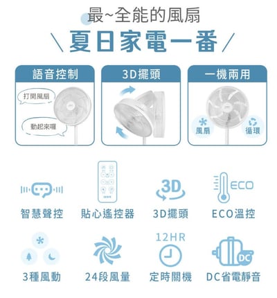 小寶2.0｜小寶電風扇／小寶小寶 【SAMPO 聲寶】智能聲控3D循環DC馬達立扇(SK-GA14VBD／SK-GA16VBD) 附遙控器2