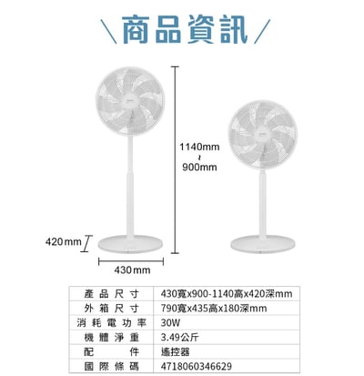 小寶2.0｜小寶電風扇／小寶小寶 【SAMPO 聲寶】智能聲控3D循環DC馬達立扇(SK-GA14VBD／SK-GA16VBD) 附遙控器15