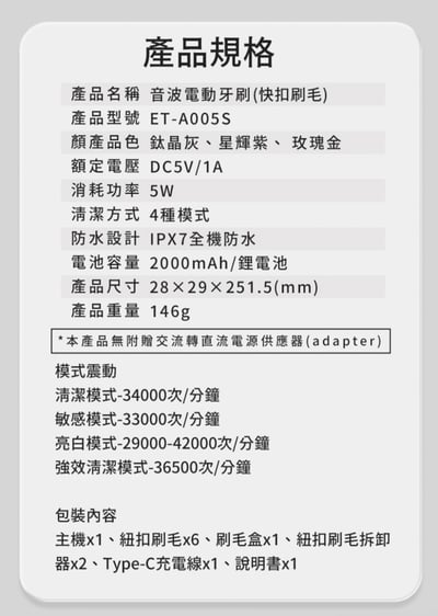 【GPLUS拓勤】快扣刷毛音波電動牙刷 ET-A005S14