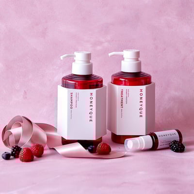 HONEYQUE 蜂蜜水潤豐盈深層修護限定保養3入組｜粉紅莓果香2