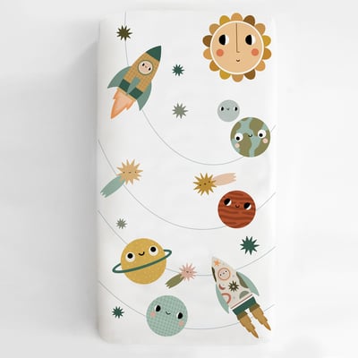 美國RookieHumans 嬰兒床純棉絲柔床包 (宇宙領航員)2