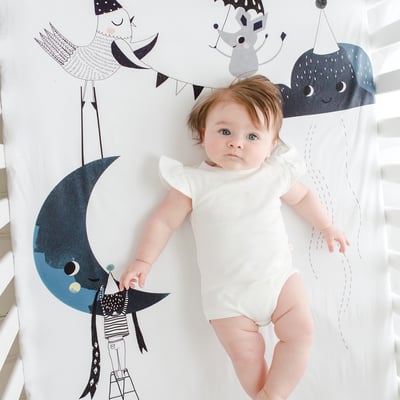 美國RookieHumans 嬰兒床純棉絲柔床包 (月亮生日快樂)2