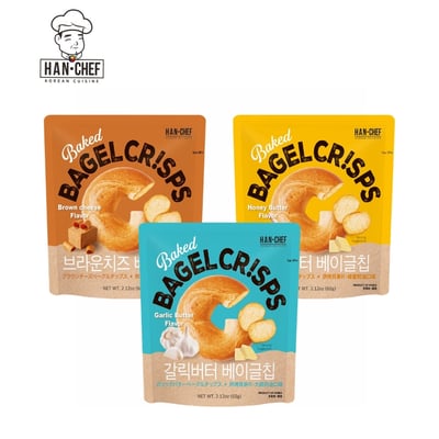 【HAN CHEF 韓廚】烘烤貝果片 (大蒜奶油/焦糖起司/蜂蜜奶油) 60g 18入/箱2