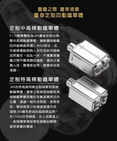 FiiO JH5 一圈四鐵 五單元 耳道式耳機 CM 0.78MM 可換線 入耳式5