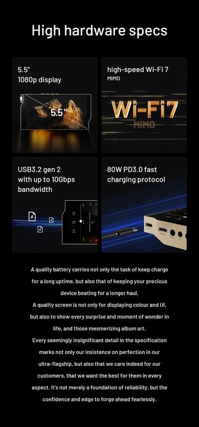 HiBy RS8 II 新世代旗艦級 AI 音色模擬 Hi-Fi 播放器｜DARWIN III R2R 架構 × Qualcomm 8Gen2 平台 × 46.8Wh 高電壓電池21