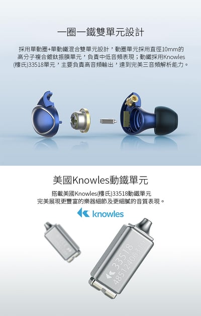 FiiO FH1 美國樓氏動鐵+動圈混合雙單元MMCX可換線入耳式線控耳機一圈一鐵雙單元結構/三頻均衡3