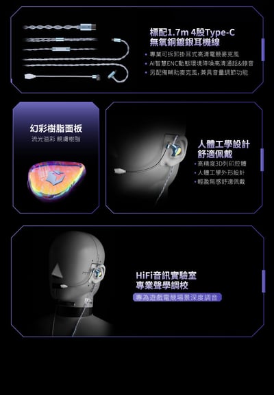 EPZ G30 Type-C 遊戲入耳式耳機 DAC調音架構 類比7.1環繞遊戲音效5