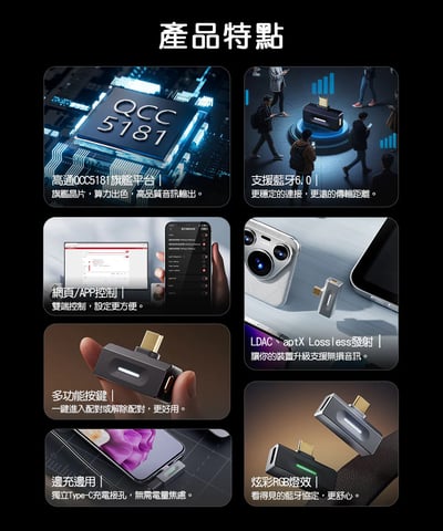 FiiO AIR LINK Hi-Fi 藍牙6.0無損發射器｜QCC5181旗艦晶片 隨插即用2