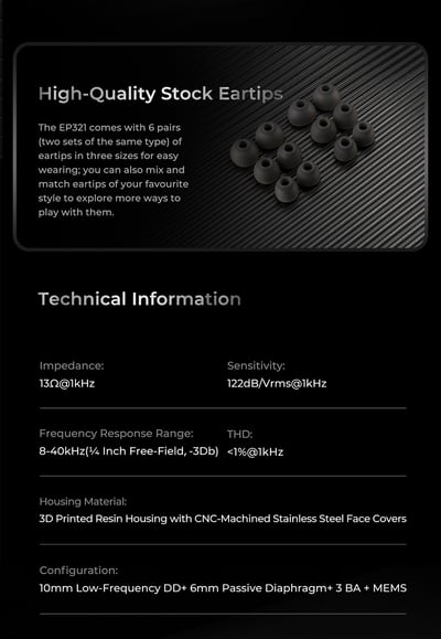 Binary EP321-MEMS 三混合六單元 MEMS 高解析入耳式耳機12